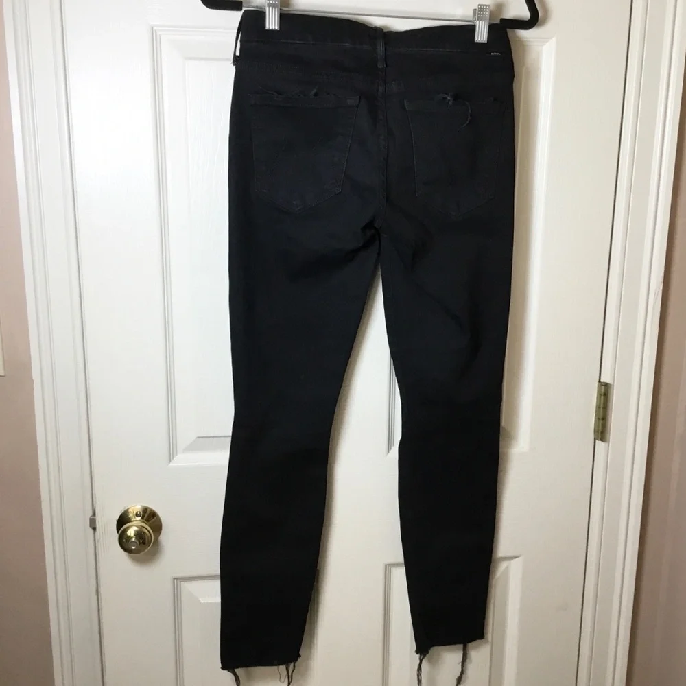 MOTHER Looker Ankle Fray Black Distressed Skinny Jeans - 26